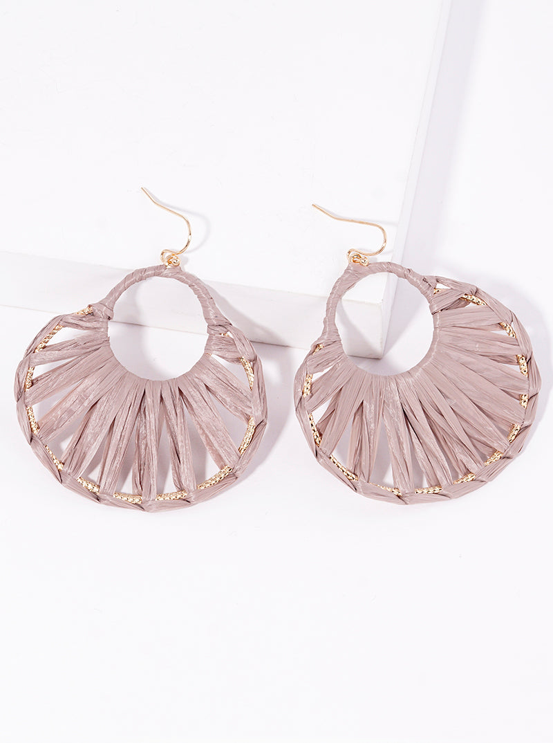 Raffia Wrapped Round Circle Dangle Earrings