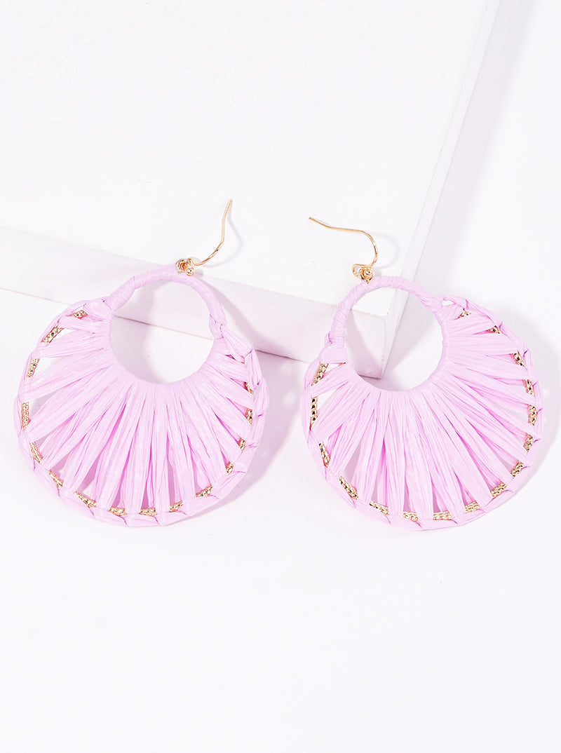 Raffia Wrapped Round Circle Dangle Earrings