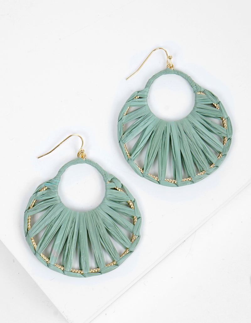 Raffia Wrapped Round Circle Dangle Earrings