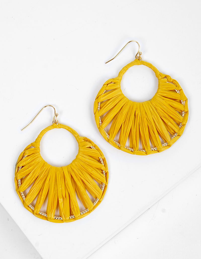 Raffia Wrapped Round Circle Dangle Earrings