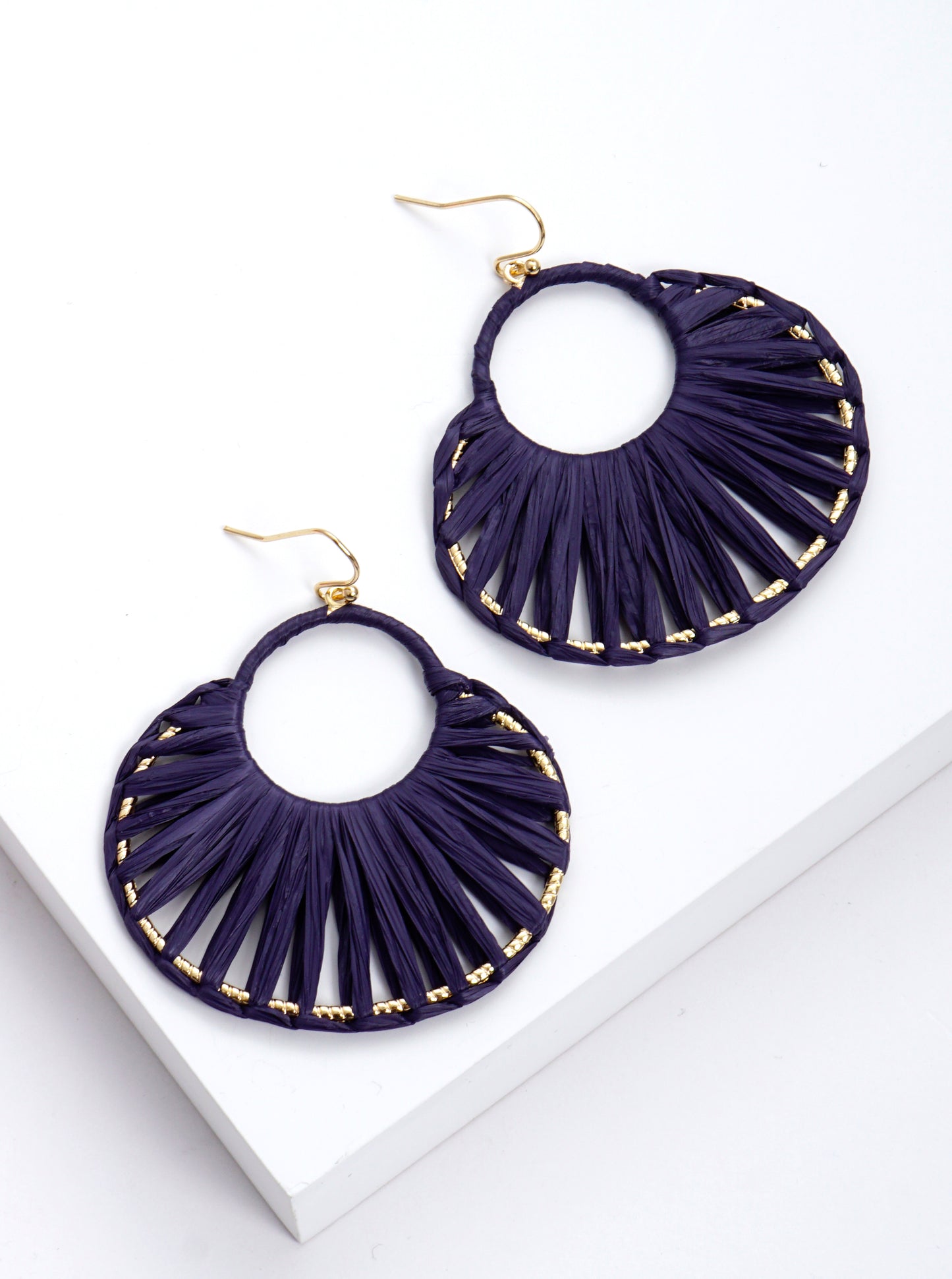 Raffia Wrapped Round Circle Dangle Earrings