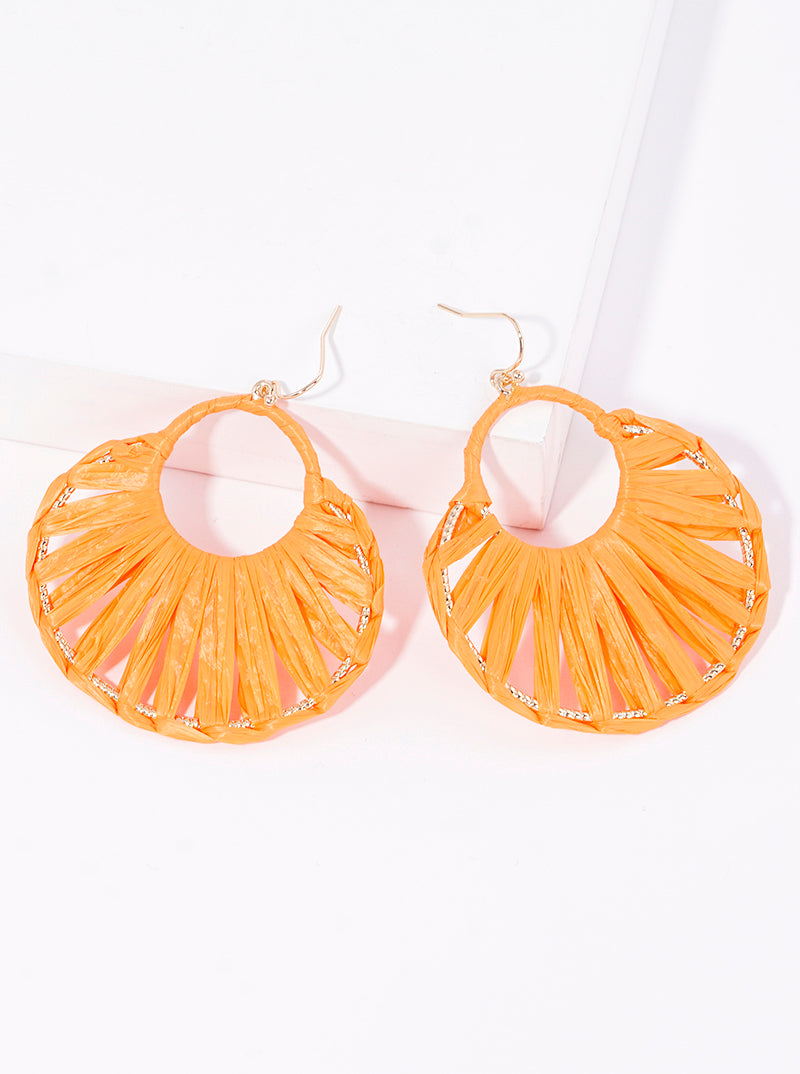 Raffia Wrapped Round Circle Dangle Earrings