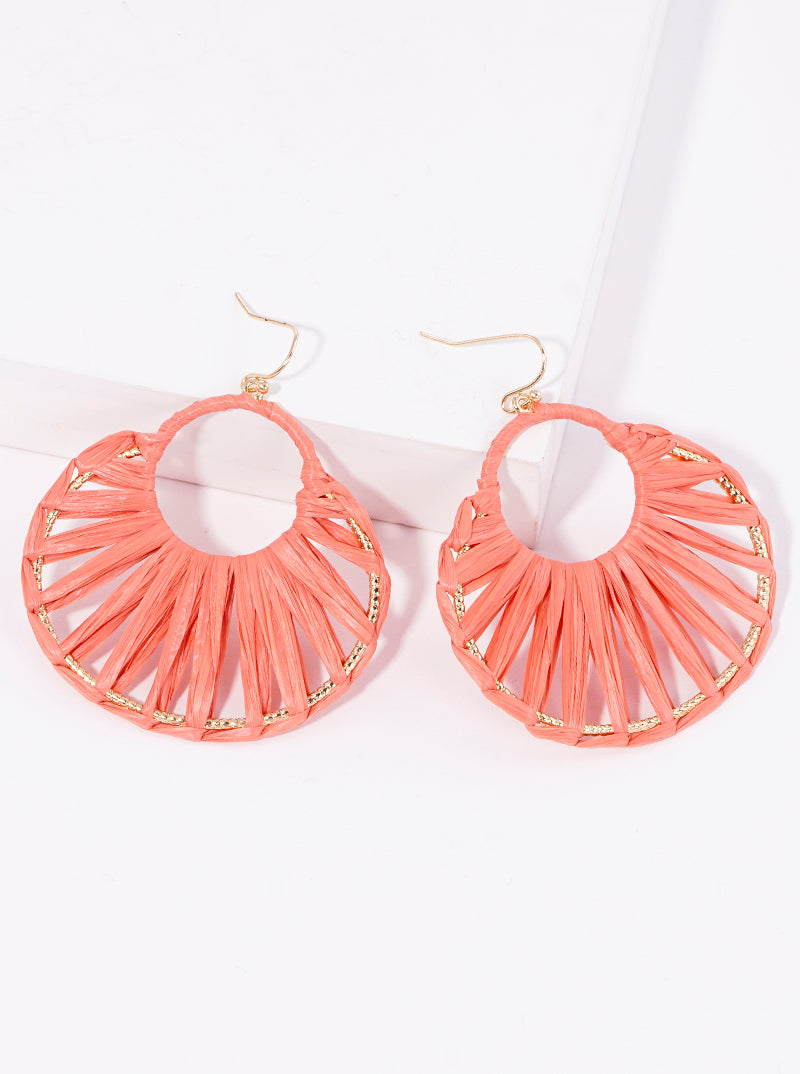 Raffia Wrapped Round Circle Dangle Earrings