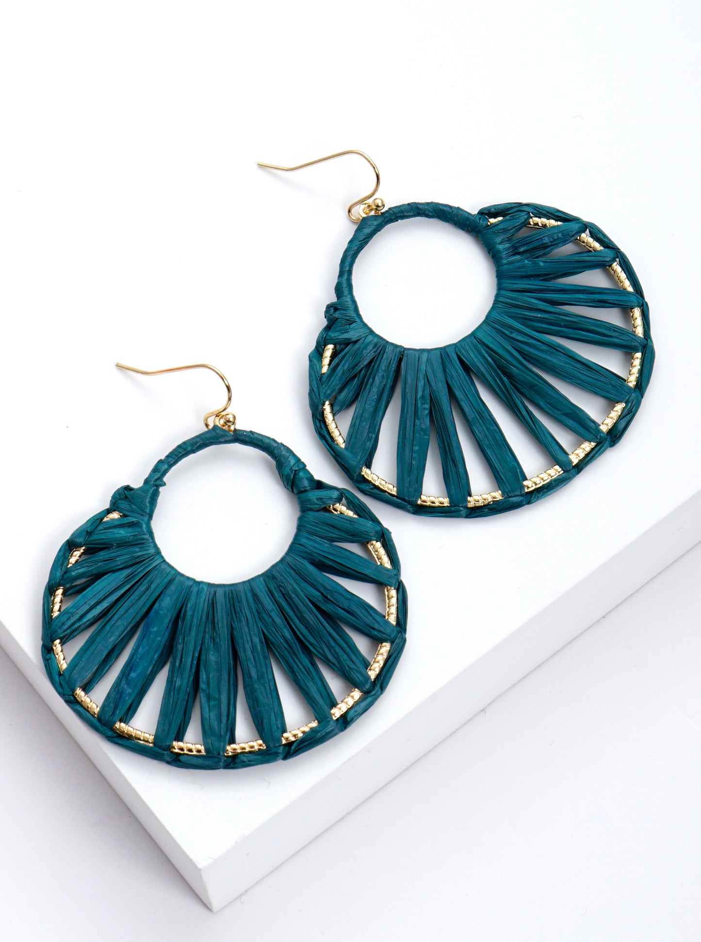 Raffia Wrapped Round Circle Dangle Earrings