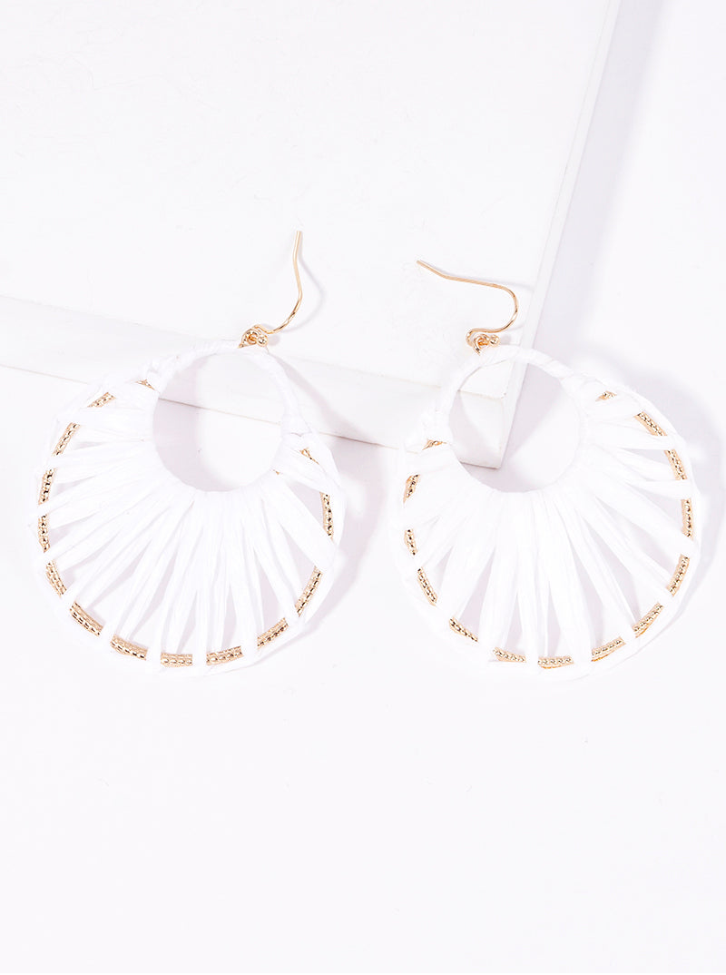 Raffia Wrapped Round Circle Dangle Earrings