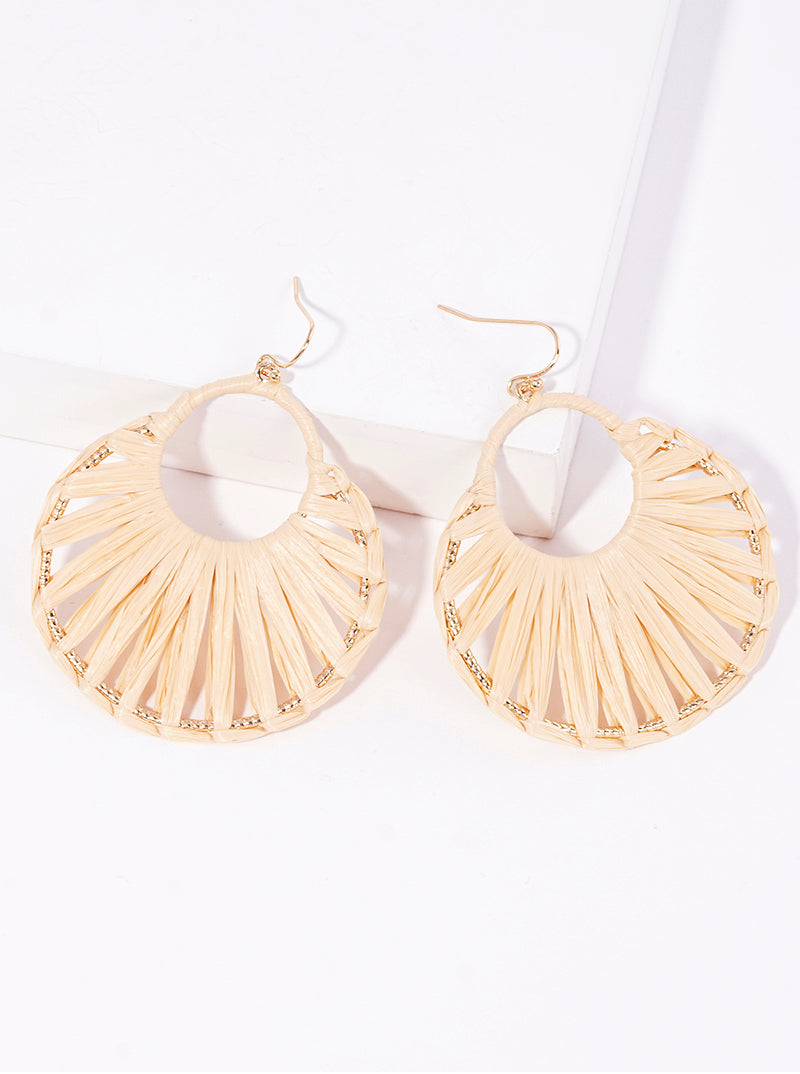 Raffia Wrapped Round Circle Dangle Earrings