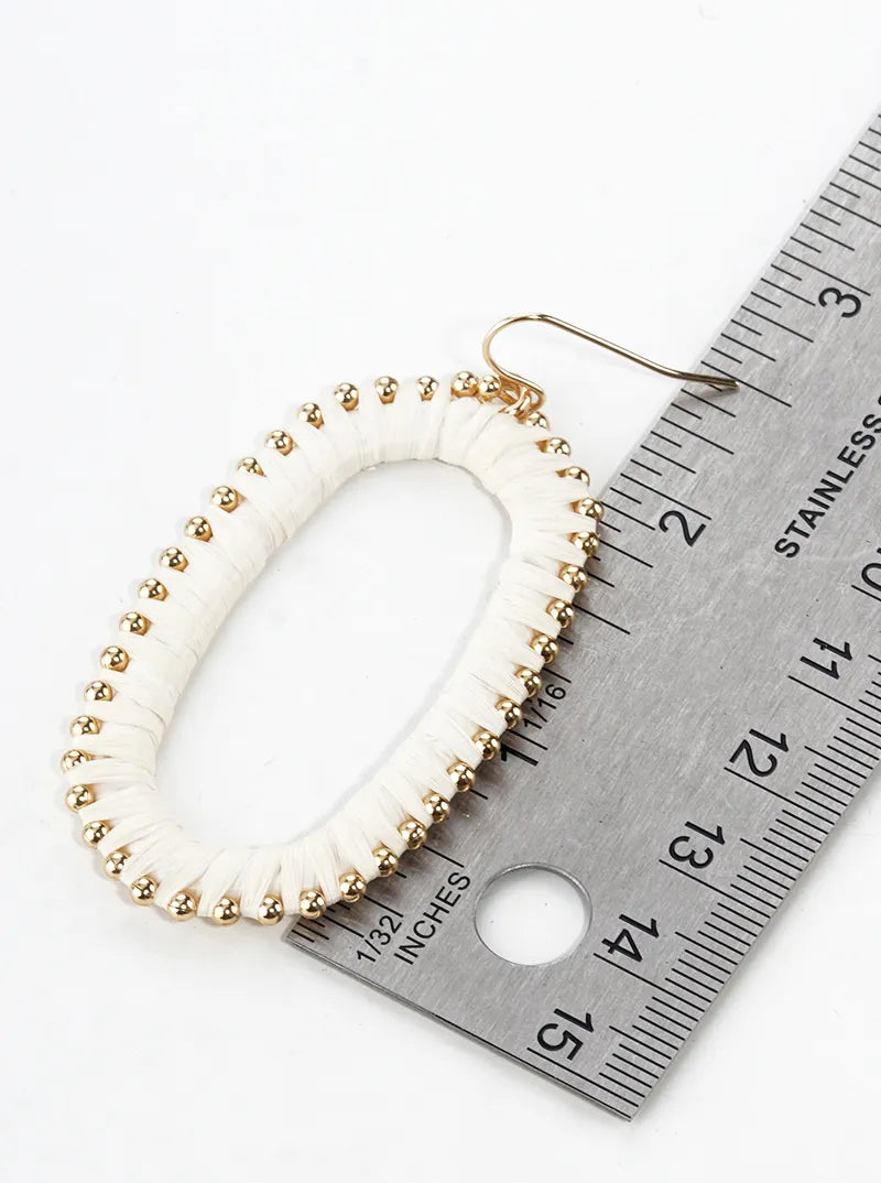 Raffia Wrapped Rounded Long Hexagon Dangle Drop Earrings