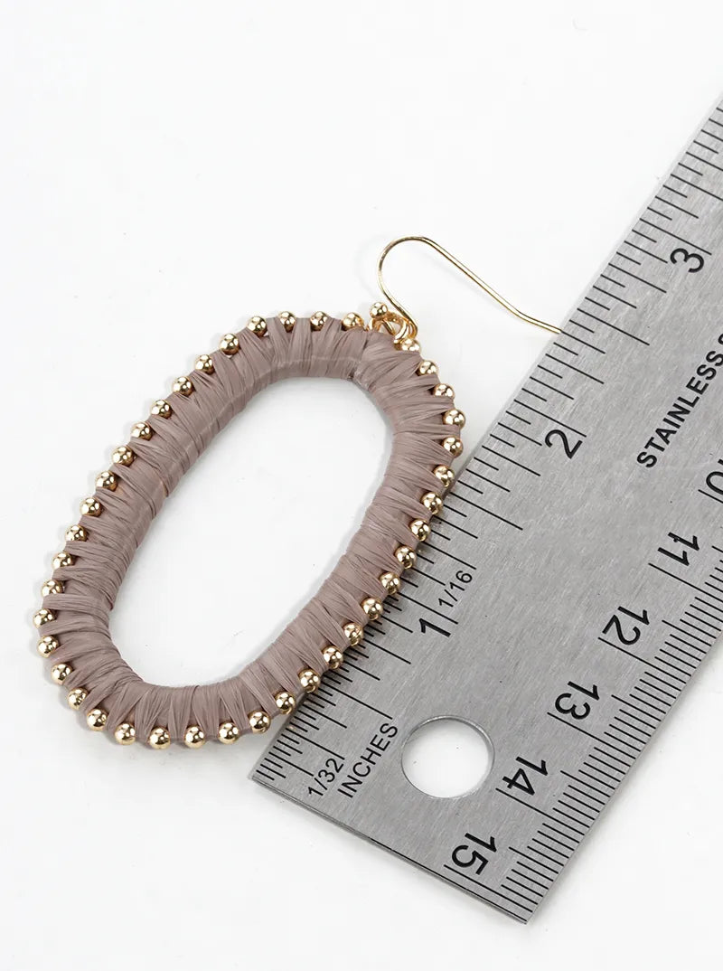 Raffia Wrapped Rounded Long Hexagon Dangle Drop Earrings