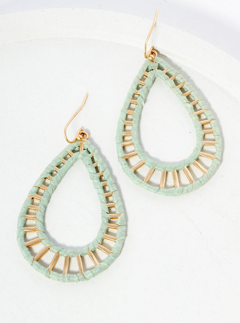 Raffia Wrapped Teardrop Dangle Drop Earrings