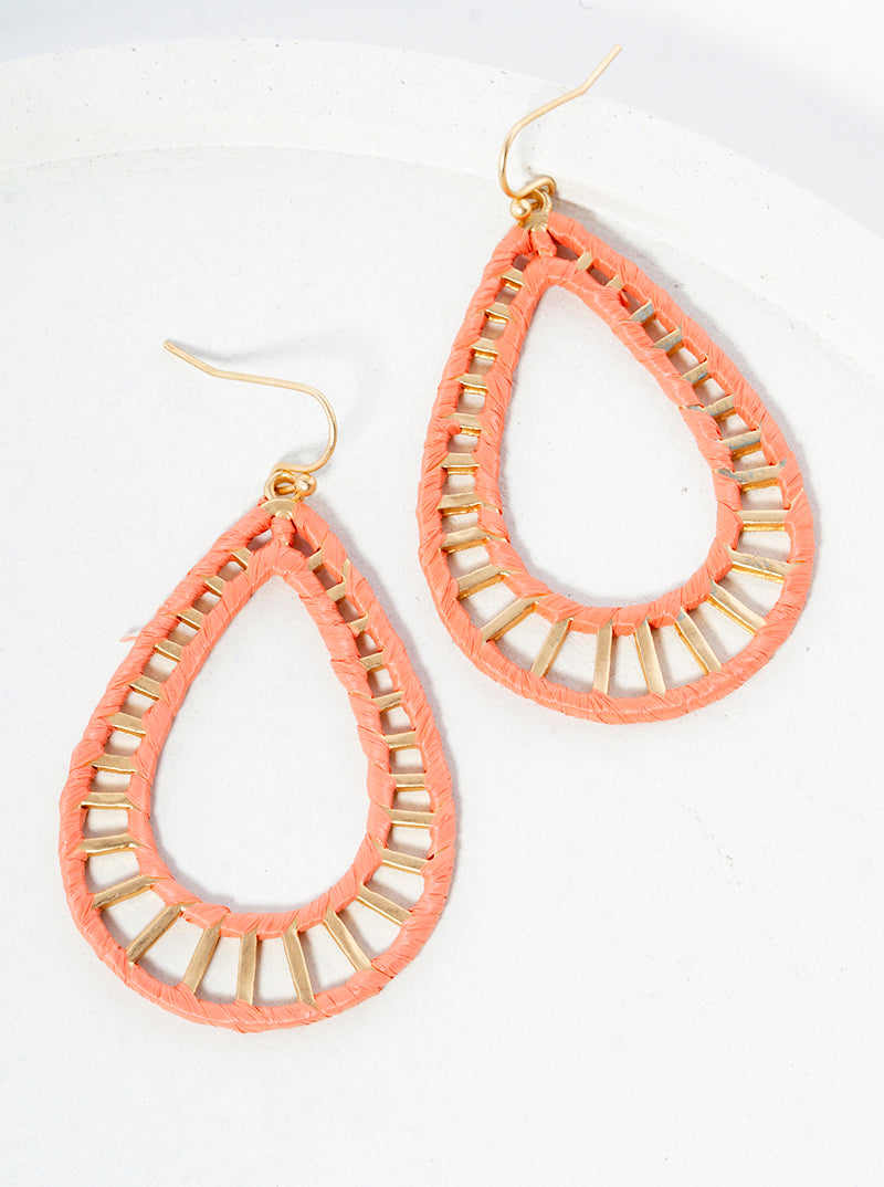 Raffia Wrapped Teardrop Dangle Drop Earrings