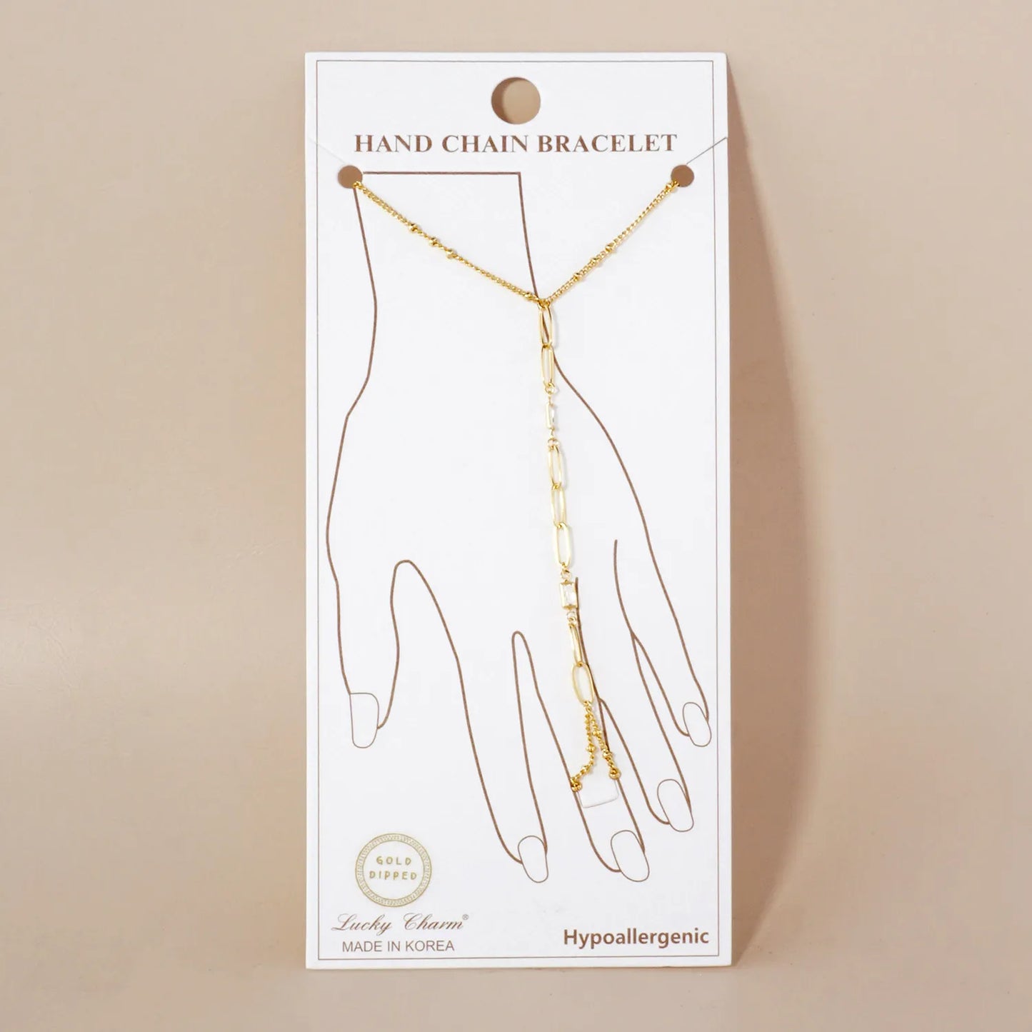 Rectangle CZ Accent 9mm Link Chain 18K-Gold-Dipped Delicate Brass Hand-Chain Bracelet
