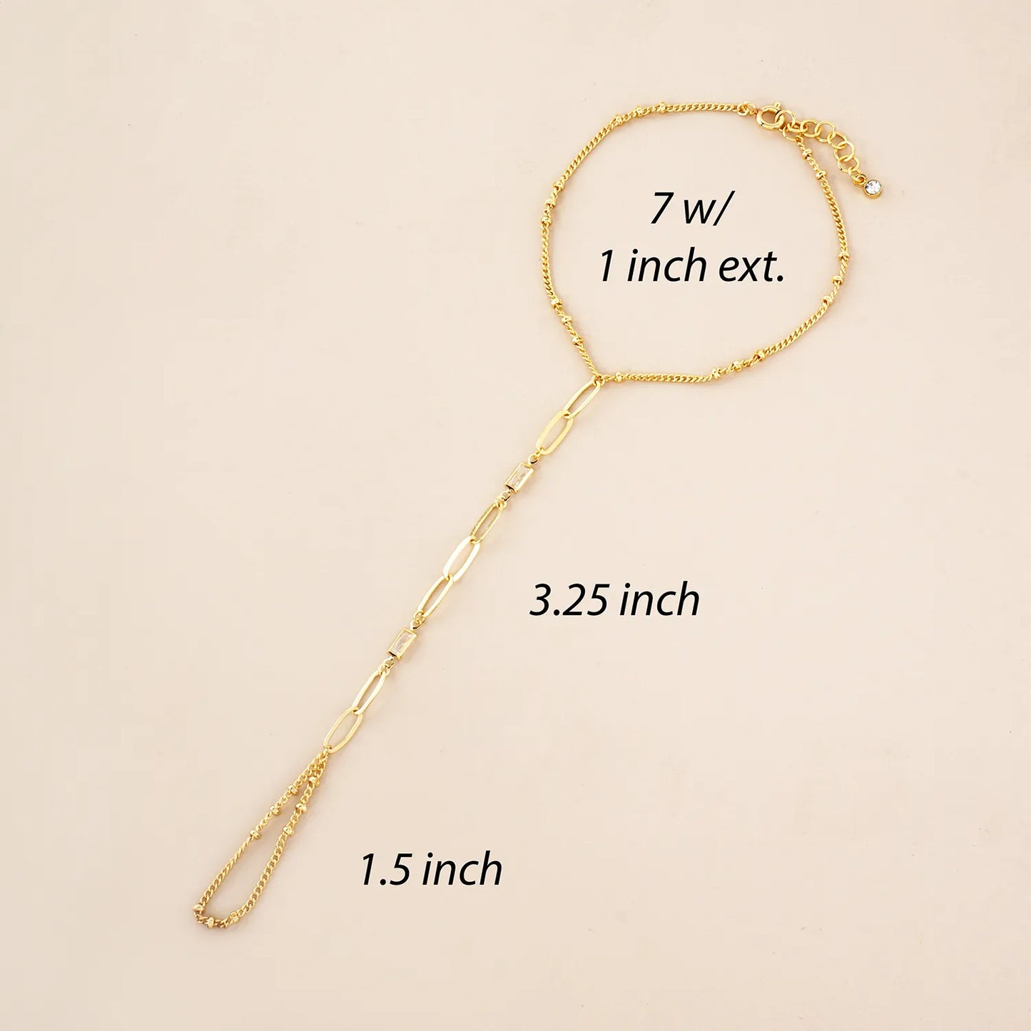 Rectangle CZ Accent 9mm Link Chain 18K-Gold-Dipped Delicate Brass Hand-Chain Bracelet