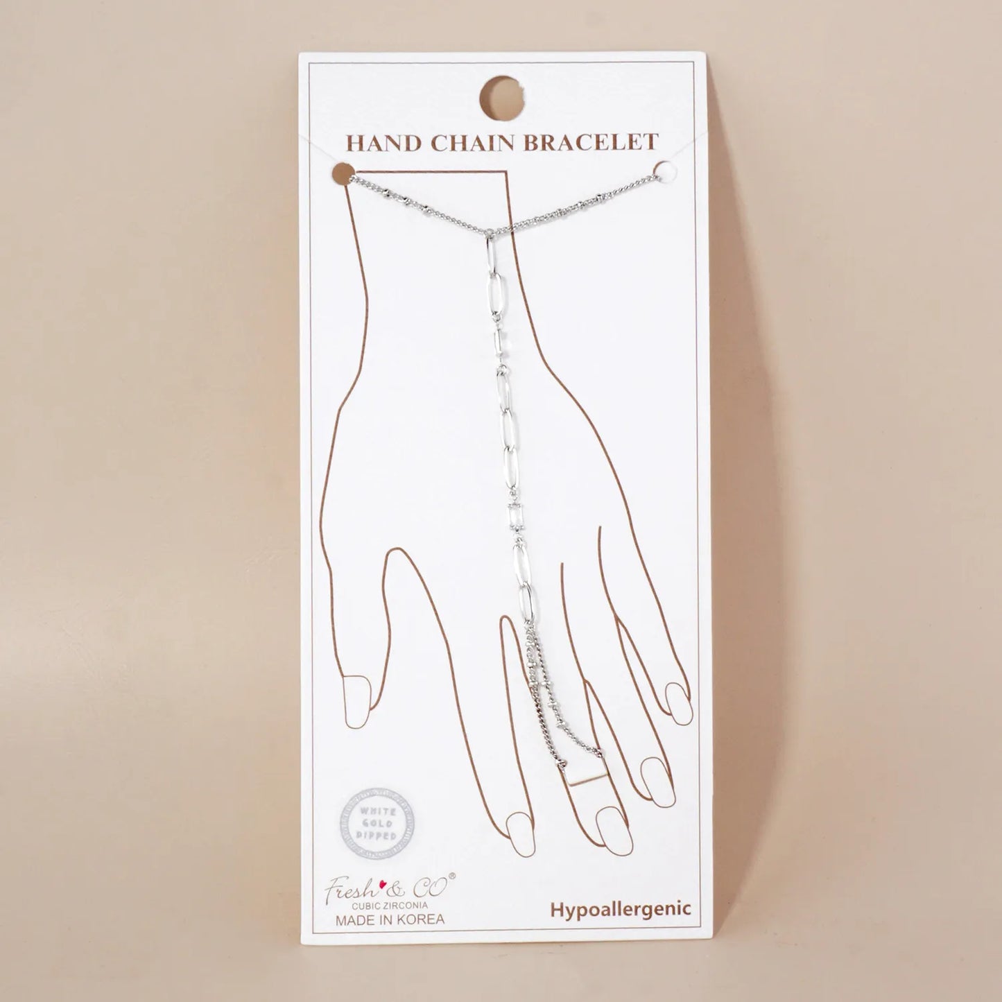 Rectangle CZ Accent 9mm Link Chain 18K-Gold-Dipped Delicate Brass Hand-Chain Bracelet