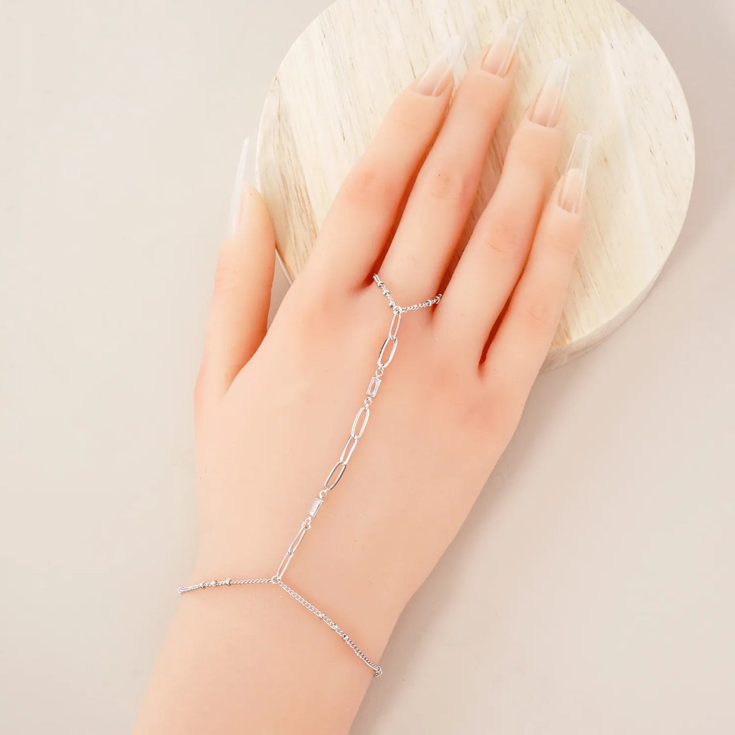 Rectangle CZ Accent 9mm Link Chain 18K-Gold-Dipped Delicate Brass Hand-Chain Bracelet