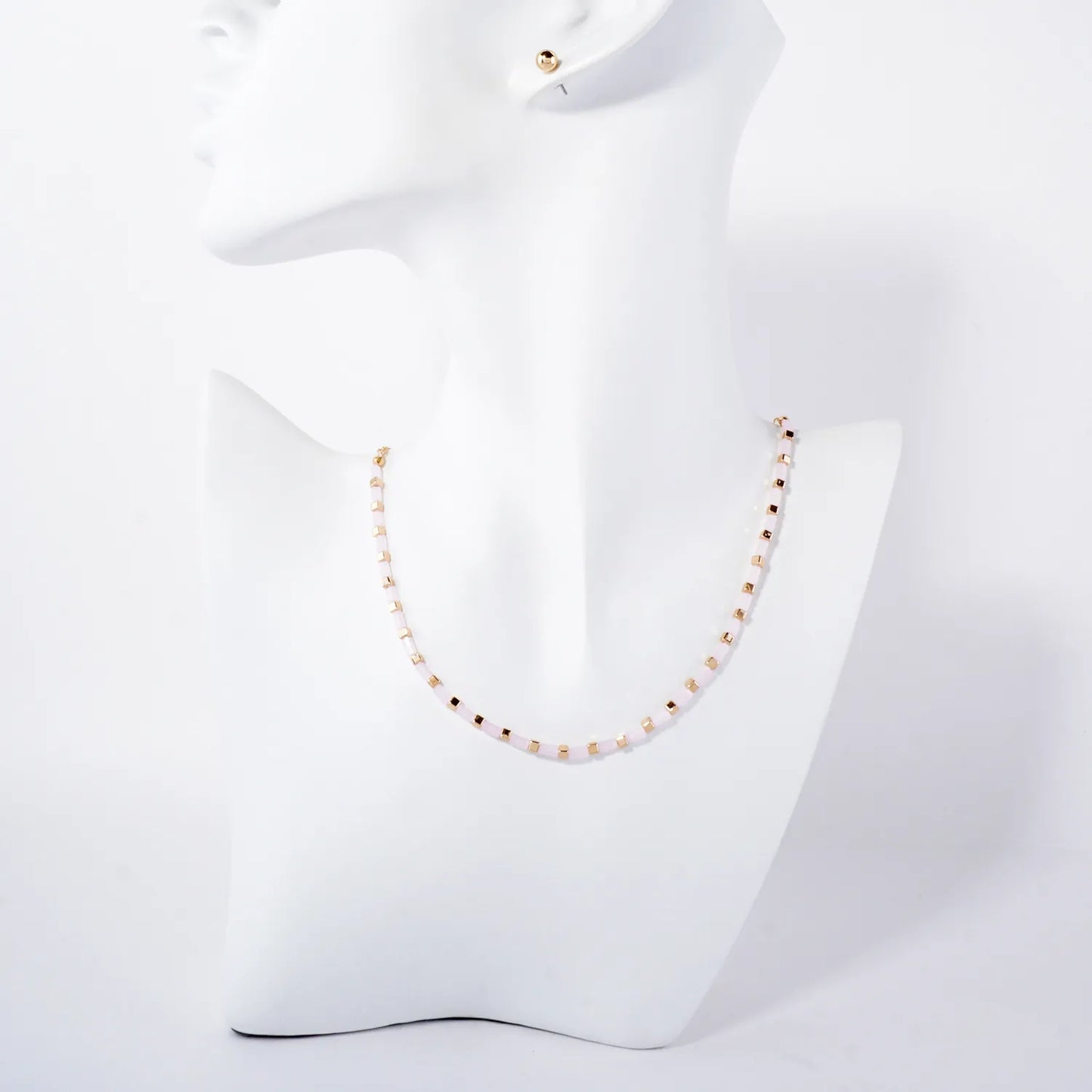 Rectangle Colored Resin Metallic Beaded Chain 16-Inch Necklace Set