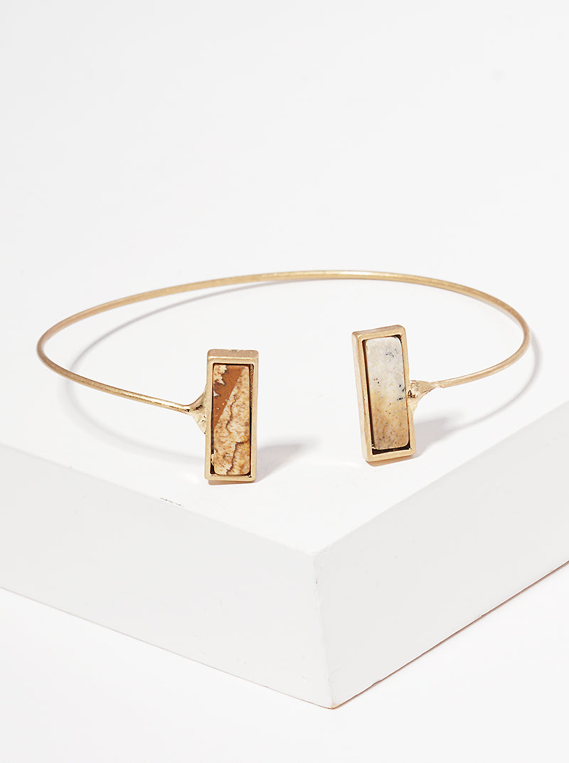 Rectangle Semi-precious Natural Stone Accent Cuff Bracelet