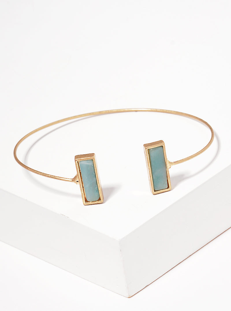 Rectangle Semi-precious Natural Stone Accent Cuff Bracelet