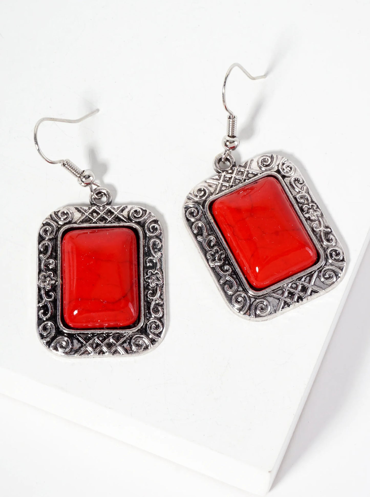 Rectangle-Shape Semi-Precious Natural-Stone Dangle Drop Bohemian Western Earrings