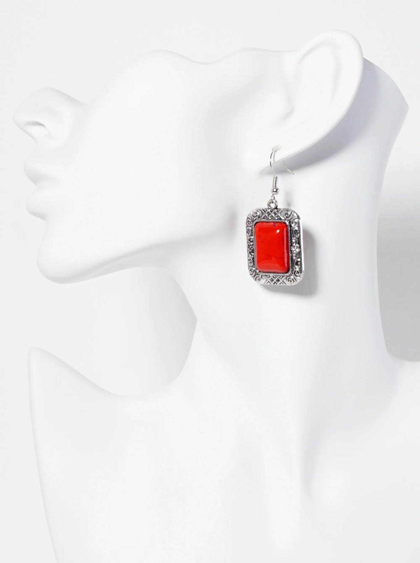 Rectangle-Shape Semi-Precious Natural-Stone Dangle Drop Bohemian Western Earrings
