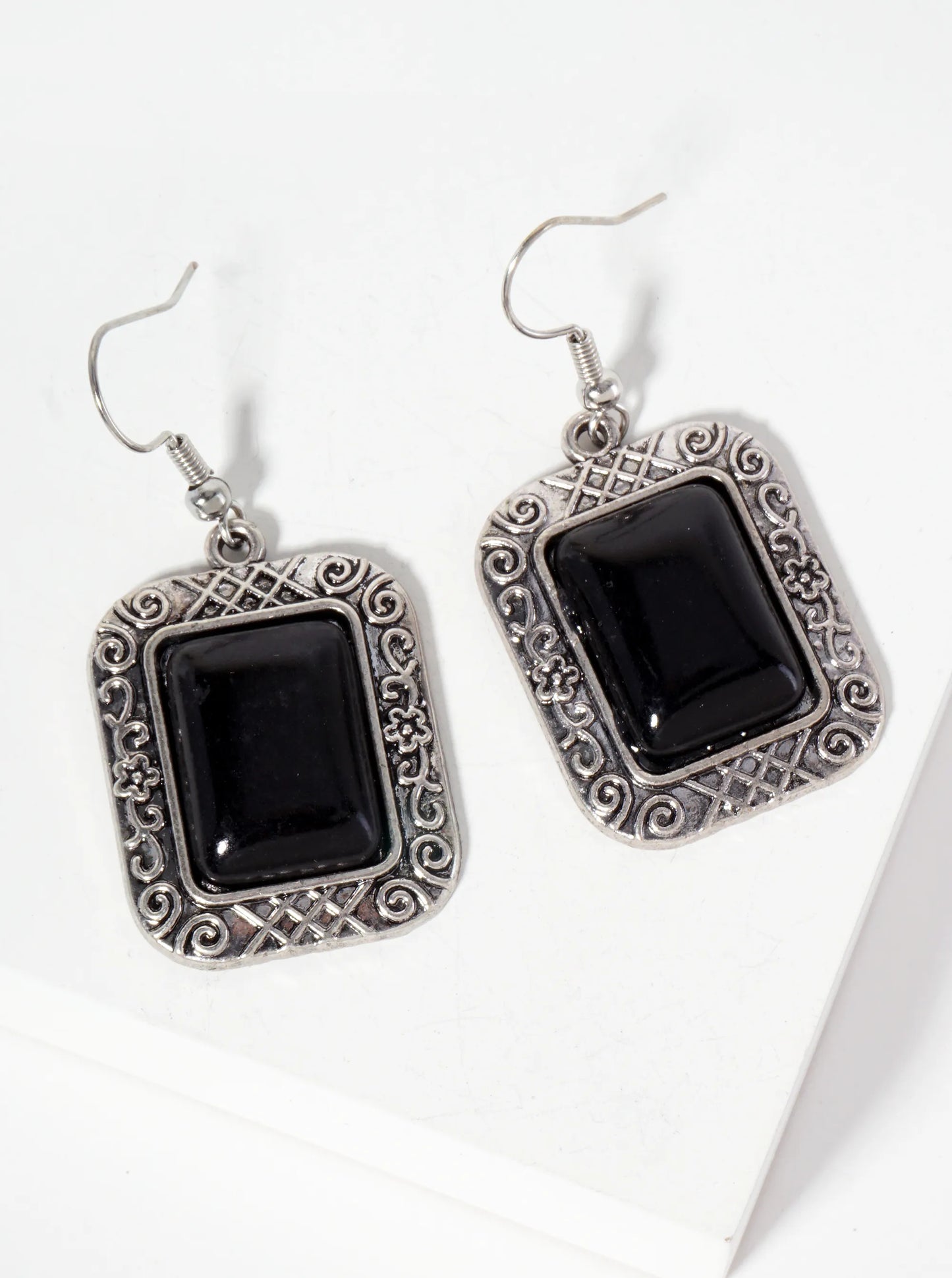 Rectangle-Shape Semi-Precious Natural-Stone Dangle Drop Bohemian Western Earrings