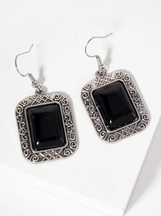 Rectangle-Shape Semi-Precious Natural-Stone Dangle Drop Bohemian Western Earrings