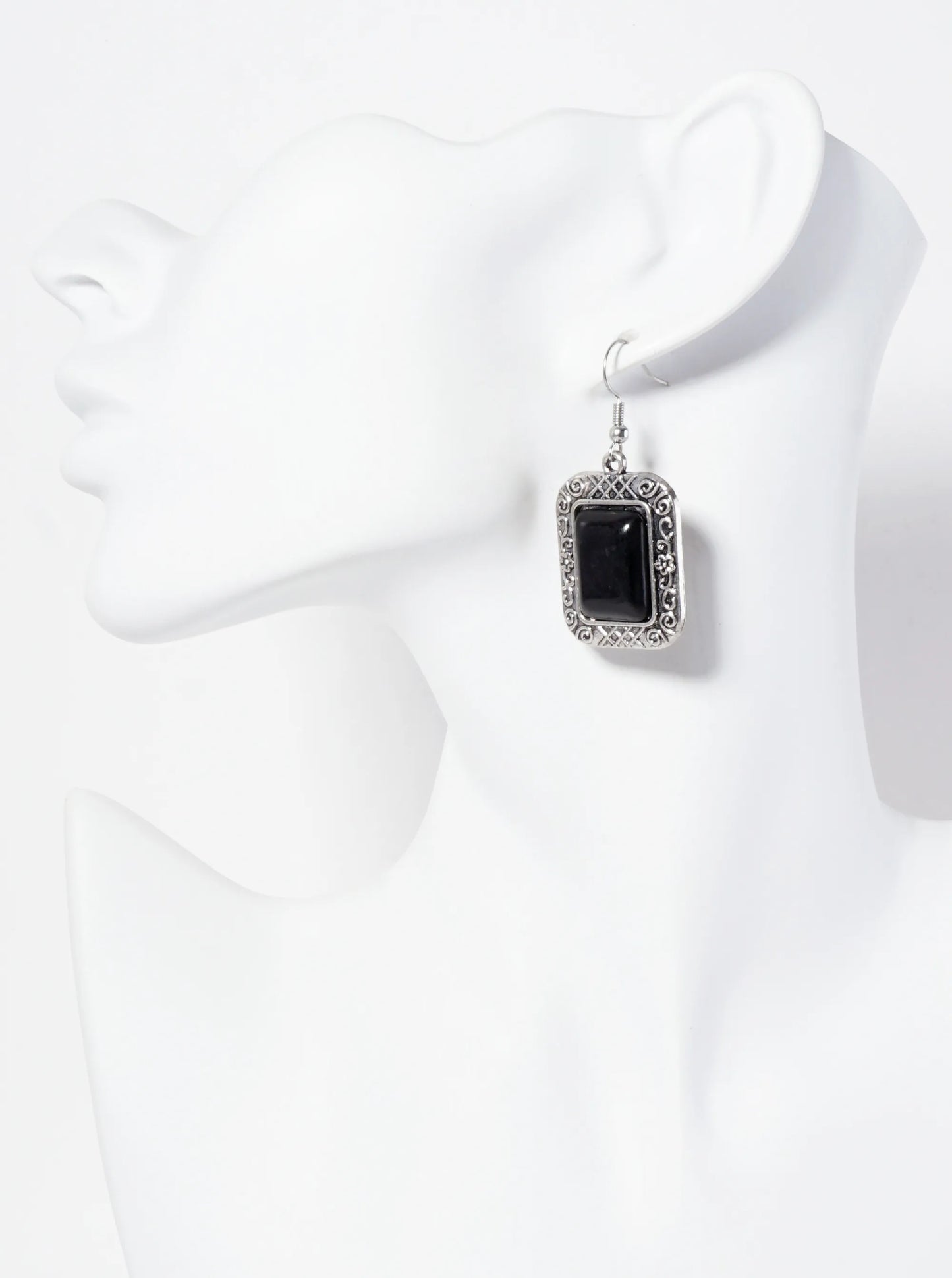 Rectangle-Shape Semi-Precious Natural-Stone Dangle Drop Bohemian Western Earrings