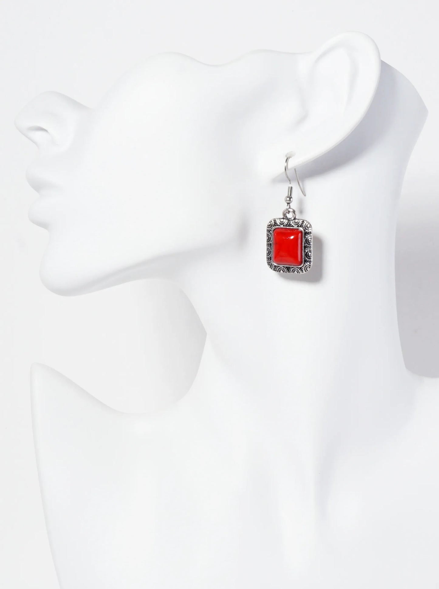 Rectangle-Shape Semi-Precious Natural-Stone Dangle Drop Bohemian Western Earrings