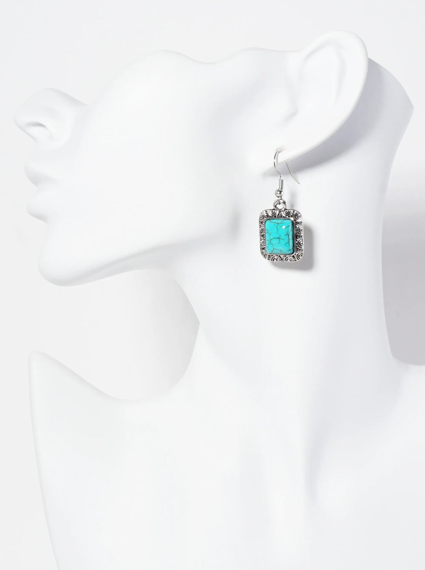 Rectangle-Shape Semi-Precious Natural-Stone Dangle Drop Bohemian Western Earrings