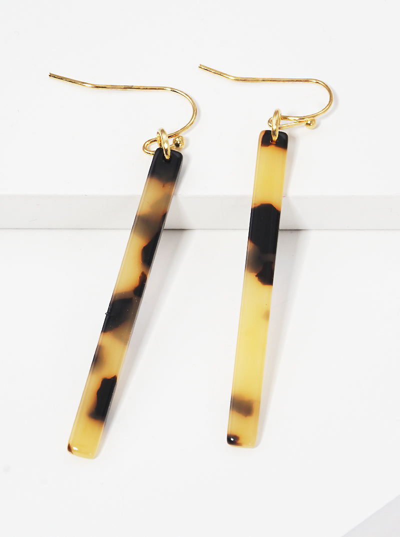 Rectangle Shaped Vertical Bar Cellulose Acetate Fish Hook Dangle Drop Earrings