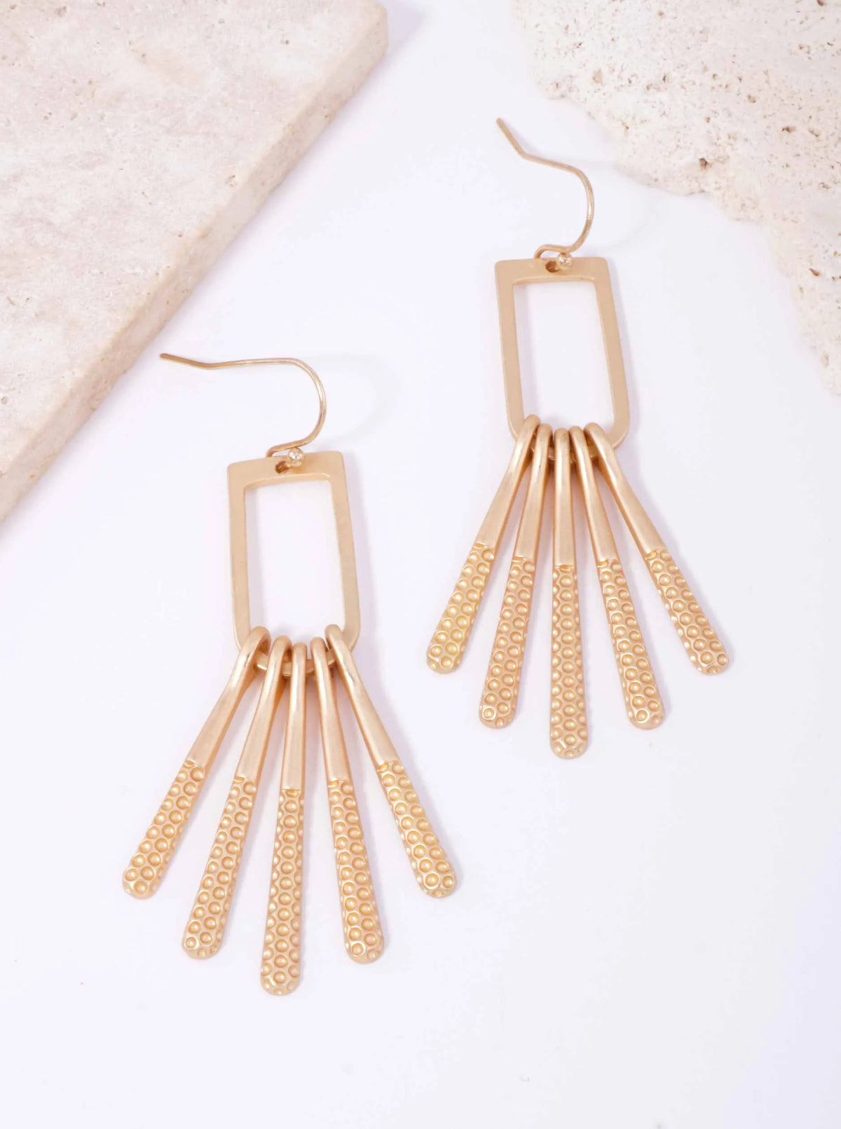 Rectangle Textured Bar Tassel Matte Hook Earrings