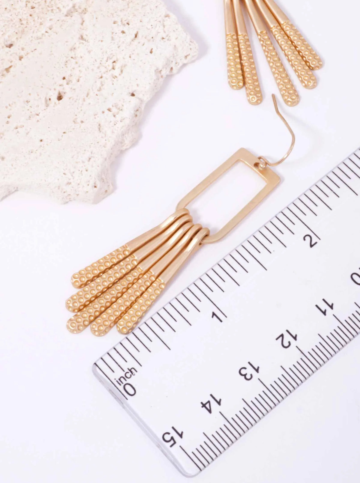Rectangle Textured Bar Tassel Matte Hook Earrings