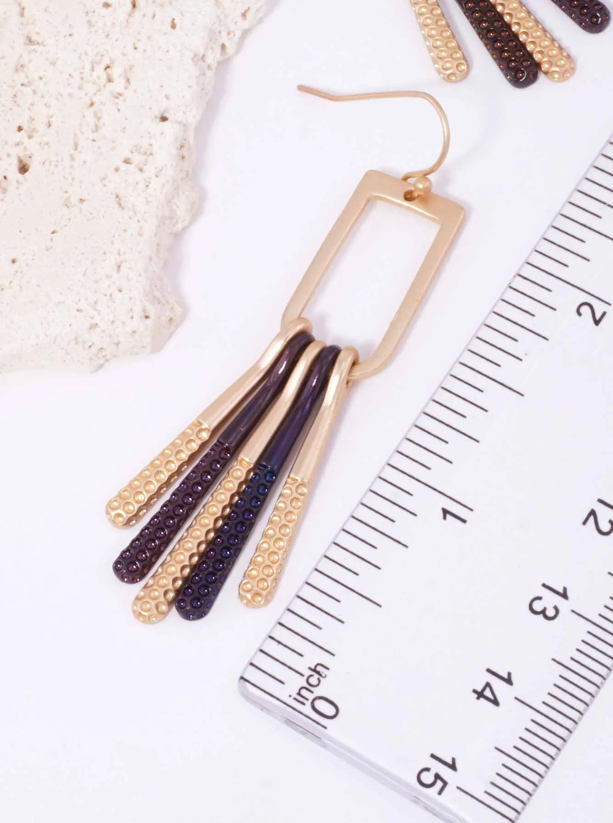 Rectangle Textured Bar Tassel Matte Hook Earrings Matte Gold Chocolate Gold