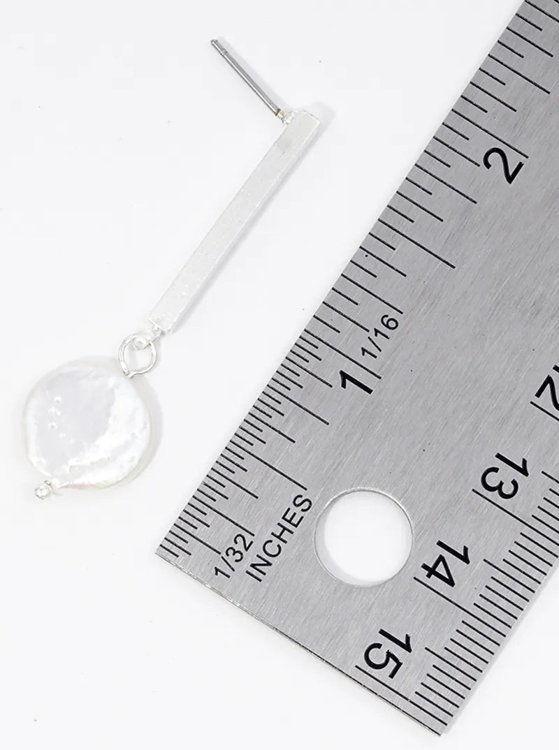 Rectangle Metal Bar Mother Of Pearl Drop Dangle Post Earrings