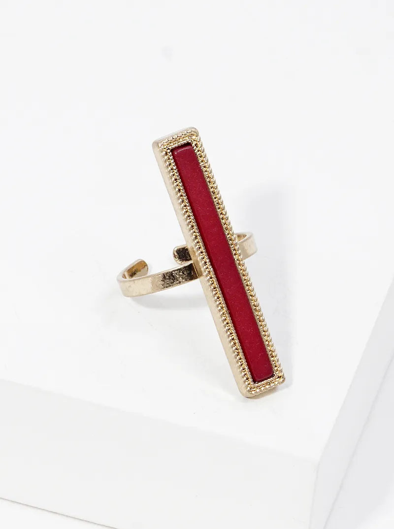 Rectangle Shape Semi-precious Stone Bar Adjustable Ring