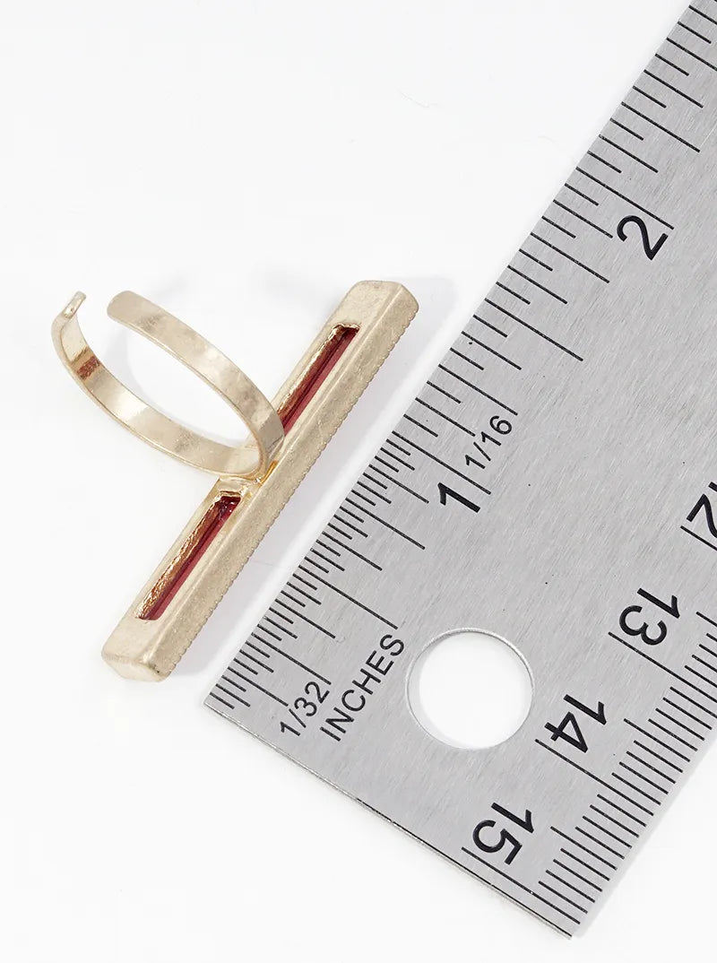 Rectangle Shape Semi-precious Stone Bar Adjustable Ring