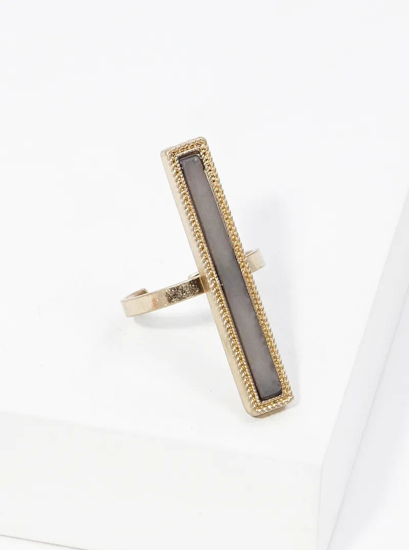 Rectangle Shape Semi-precious Stone Bar Adjustable Ring