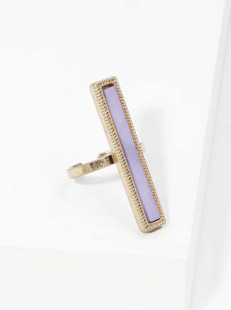 Rectangle Shape Semi-precious Stone Bar Adjustable Ring