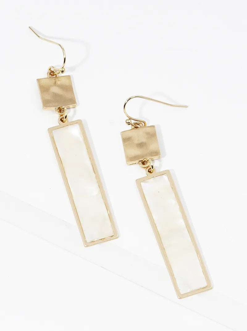 Rectangle Shaped MOP Lightweight 2-tier Dangle Drop Earrings