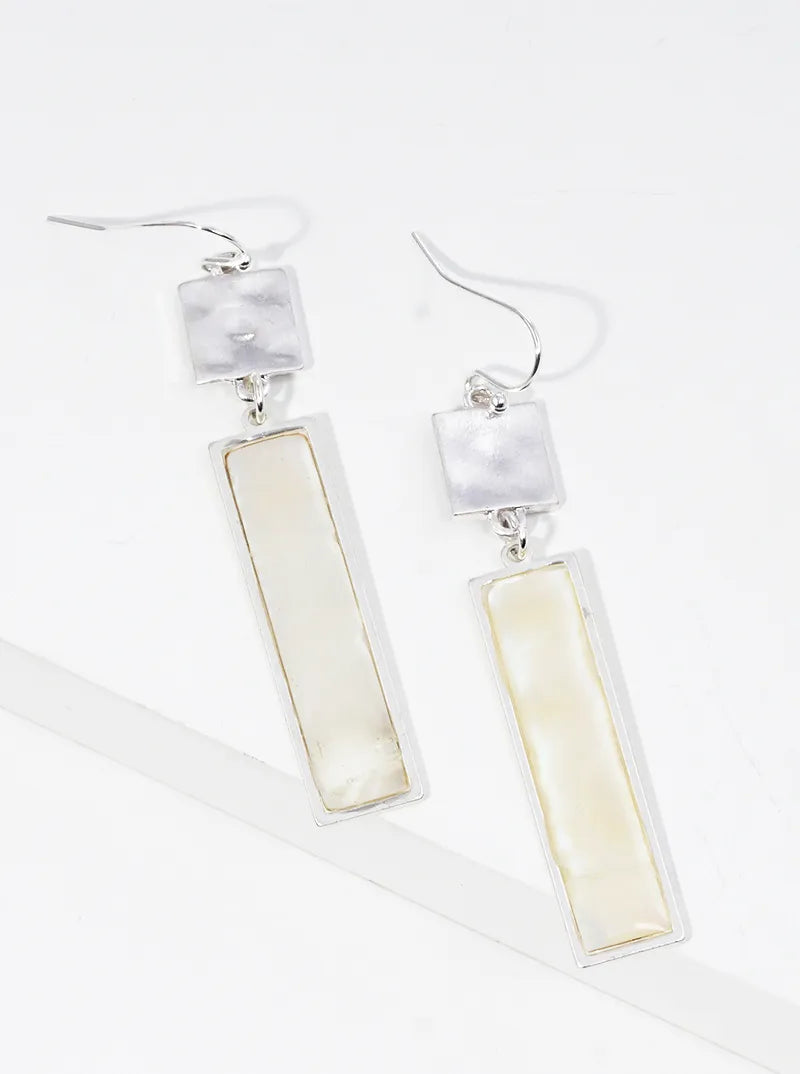 Rectangle Shaped MOP Lightweight 2-tier Dangle Drop Earrings