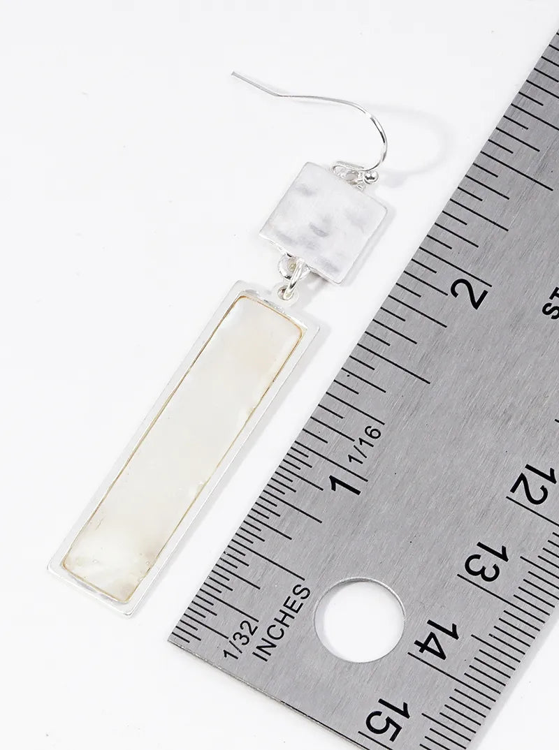 Rectangle Shaped MOP Lightweight 2-tier Dangle Drop Earrings