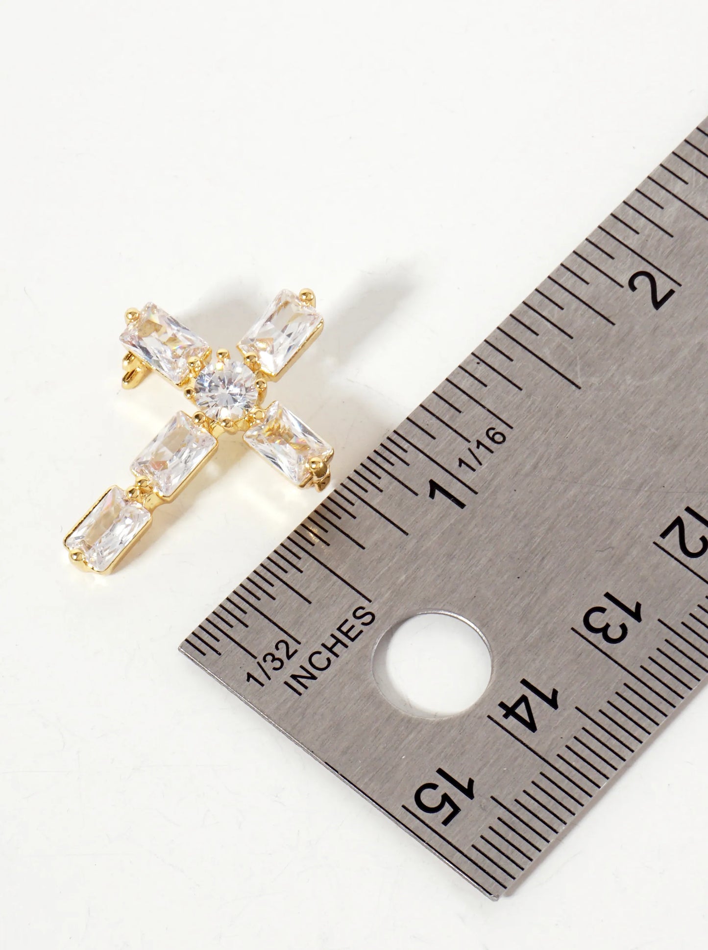 Rectangular Cubic-Zirconia Cross 18K-Gold-Dipped Brass Brooch