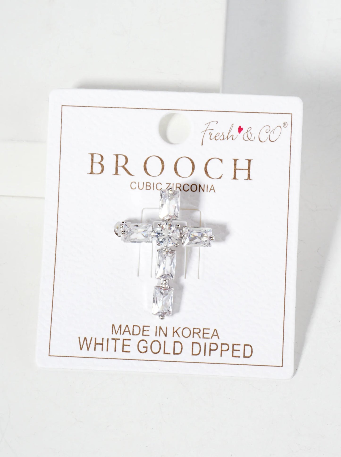 Rectangular Cubic-Zirconia Cross 18K-Gold-Dipped Brass Brooch