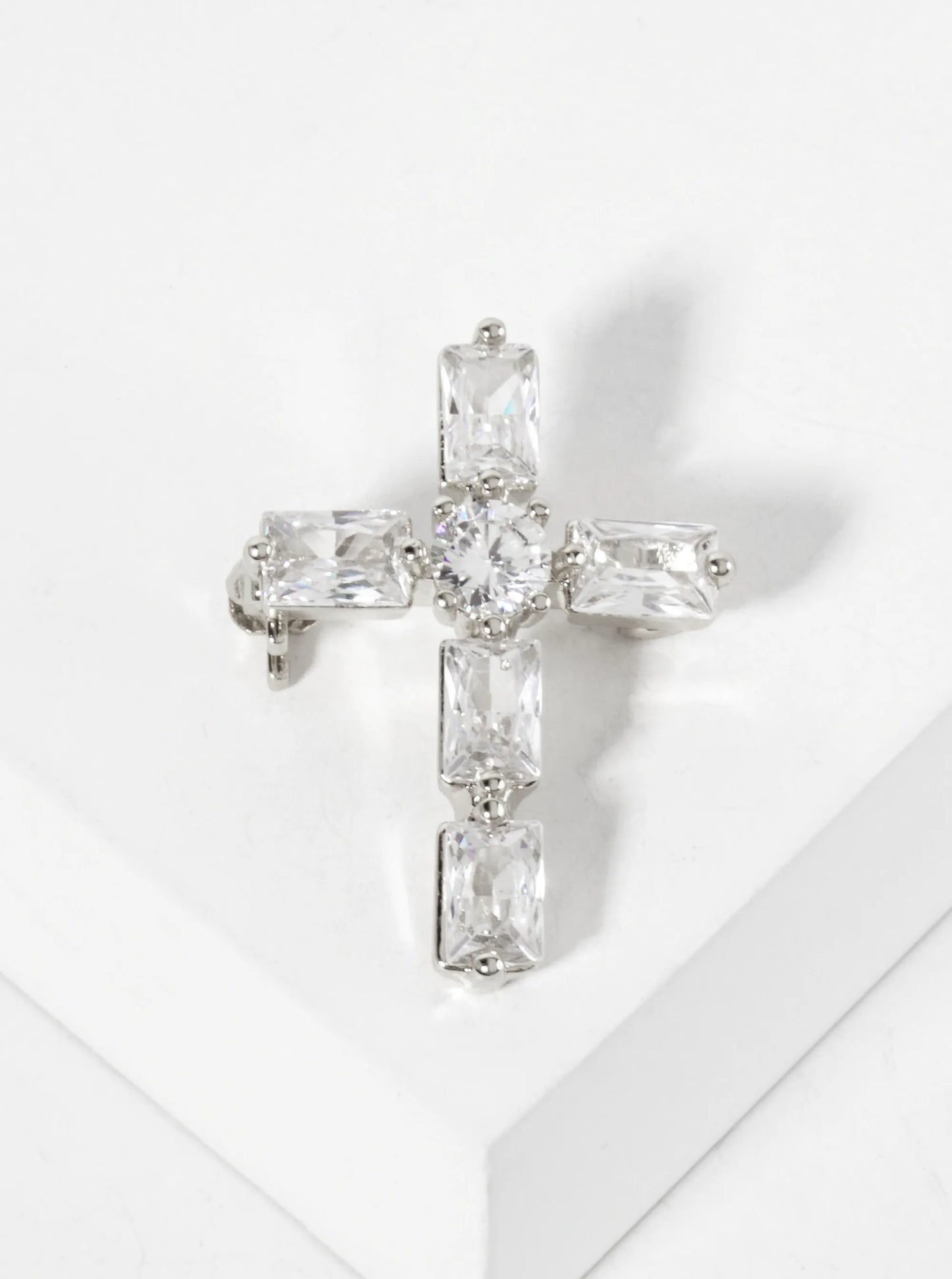 Rectangular Cubic-Zirconia Cross 18K-Gold-Dipped Brass Brooch