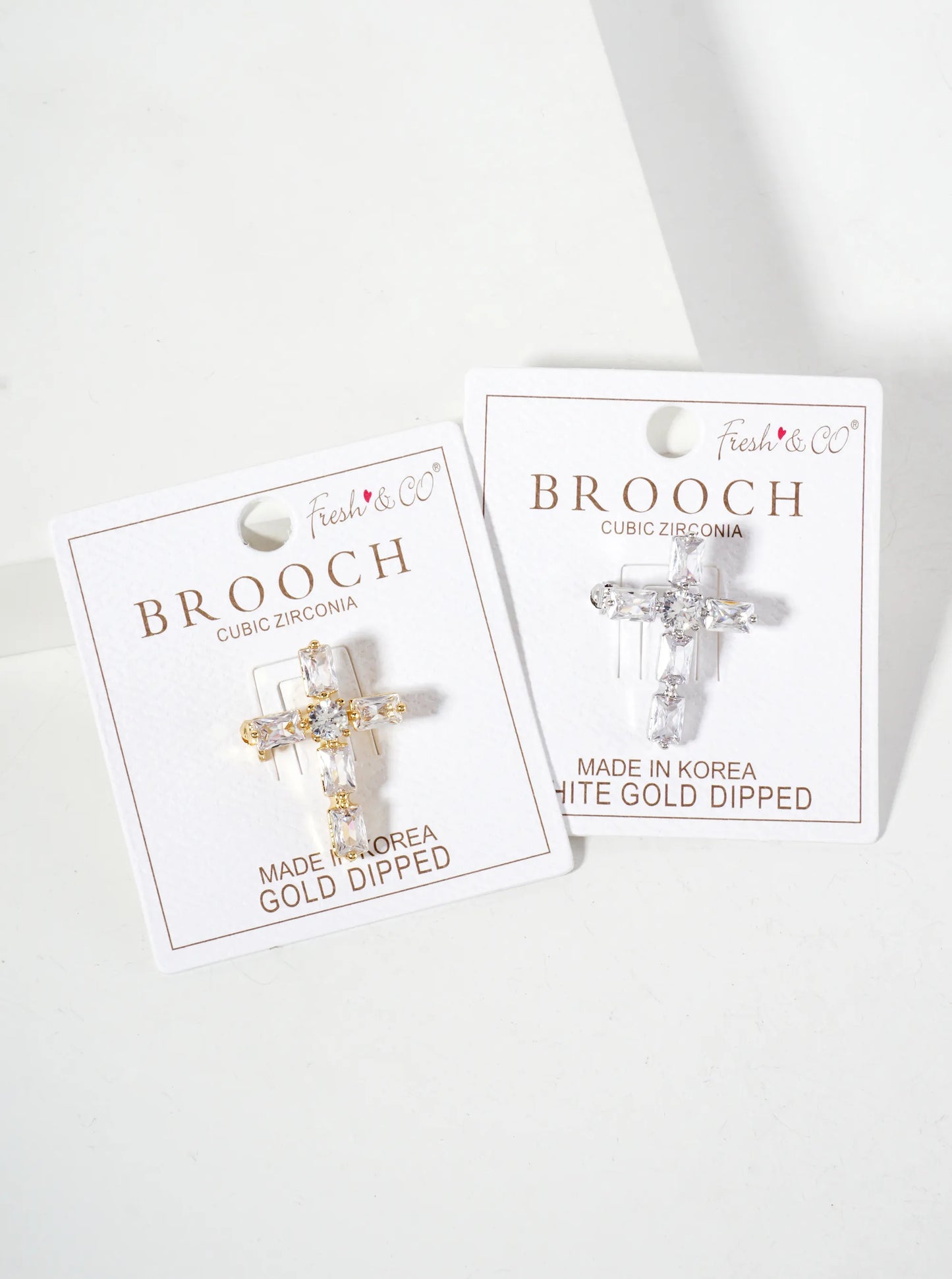 Rectangular Cubic-Zirconia Cross 18K-Gold-Dipped Brass Brooch