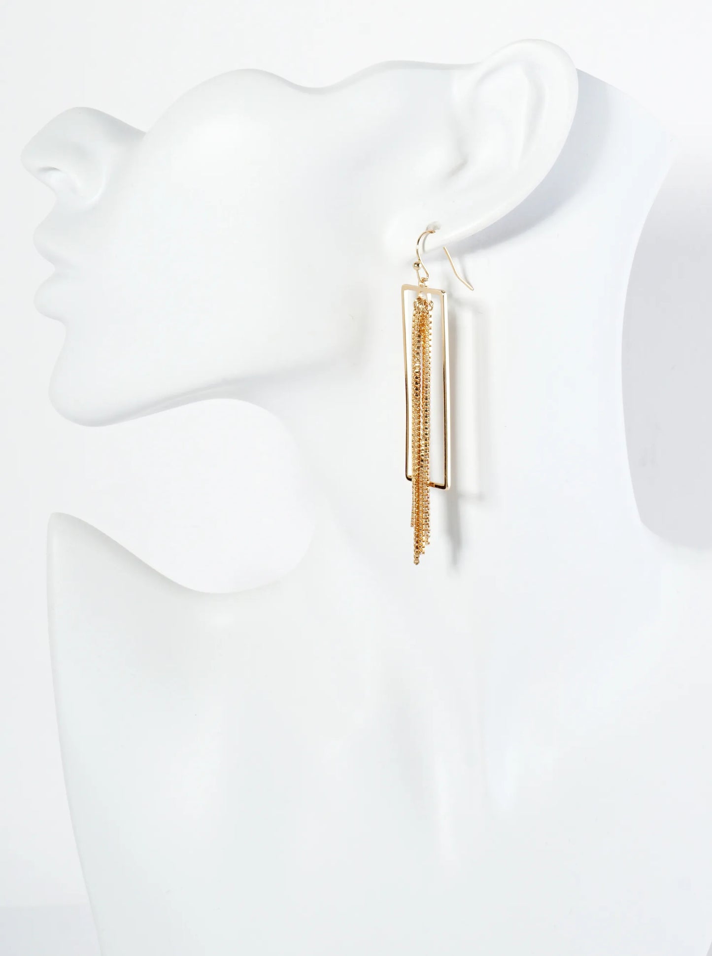 Rectangular Drop Earrings With 1mm Box Chains Hanging Down