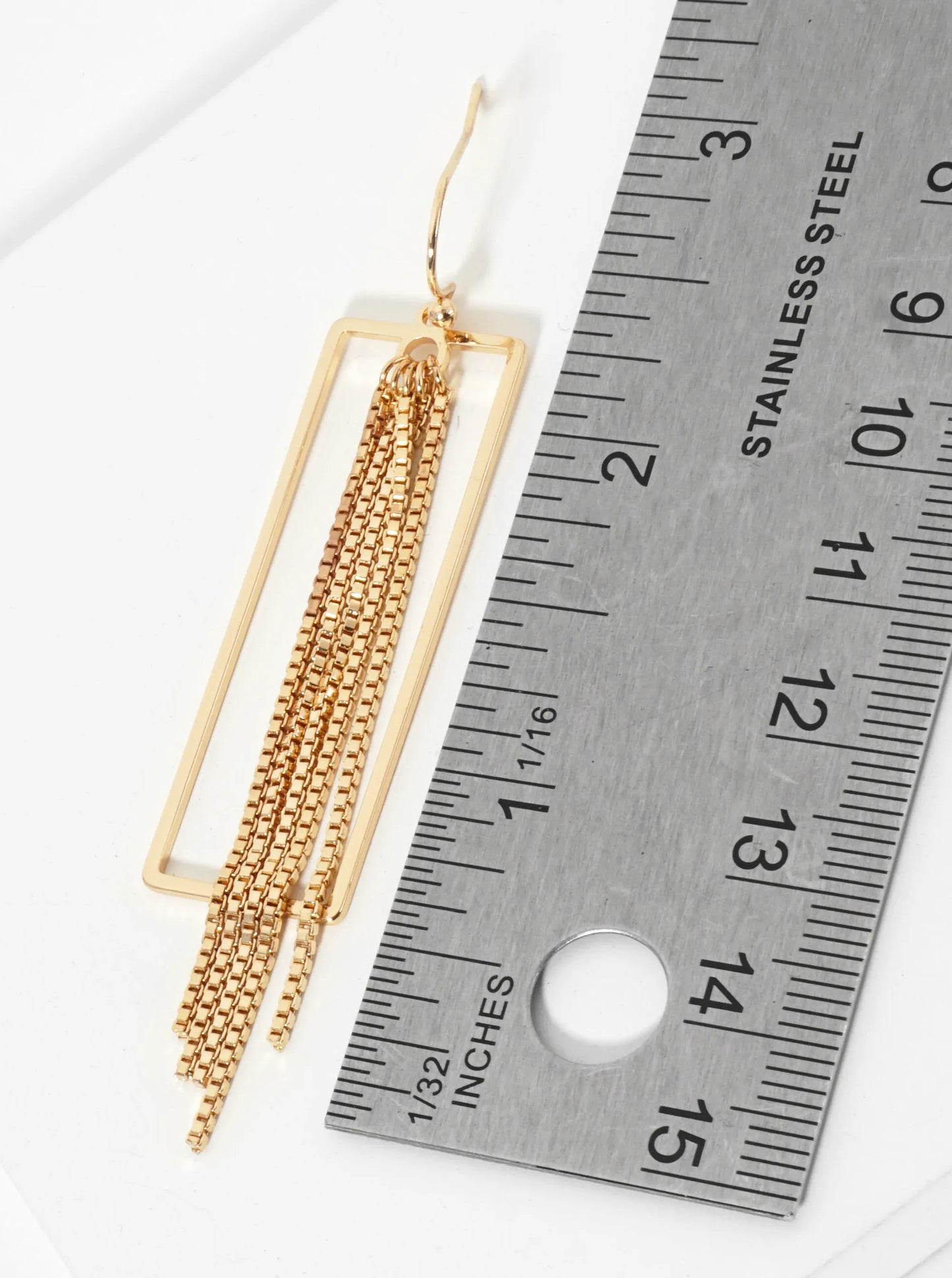 Rectangular Drop Earrings With 1mm Box Chains Hanging Down