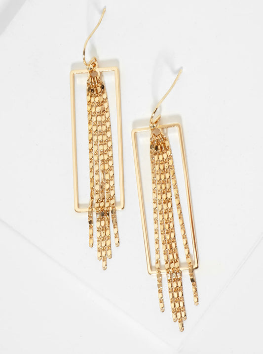 Rectangular Drop Earrings With Five Delicate Chains Hanging Down