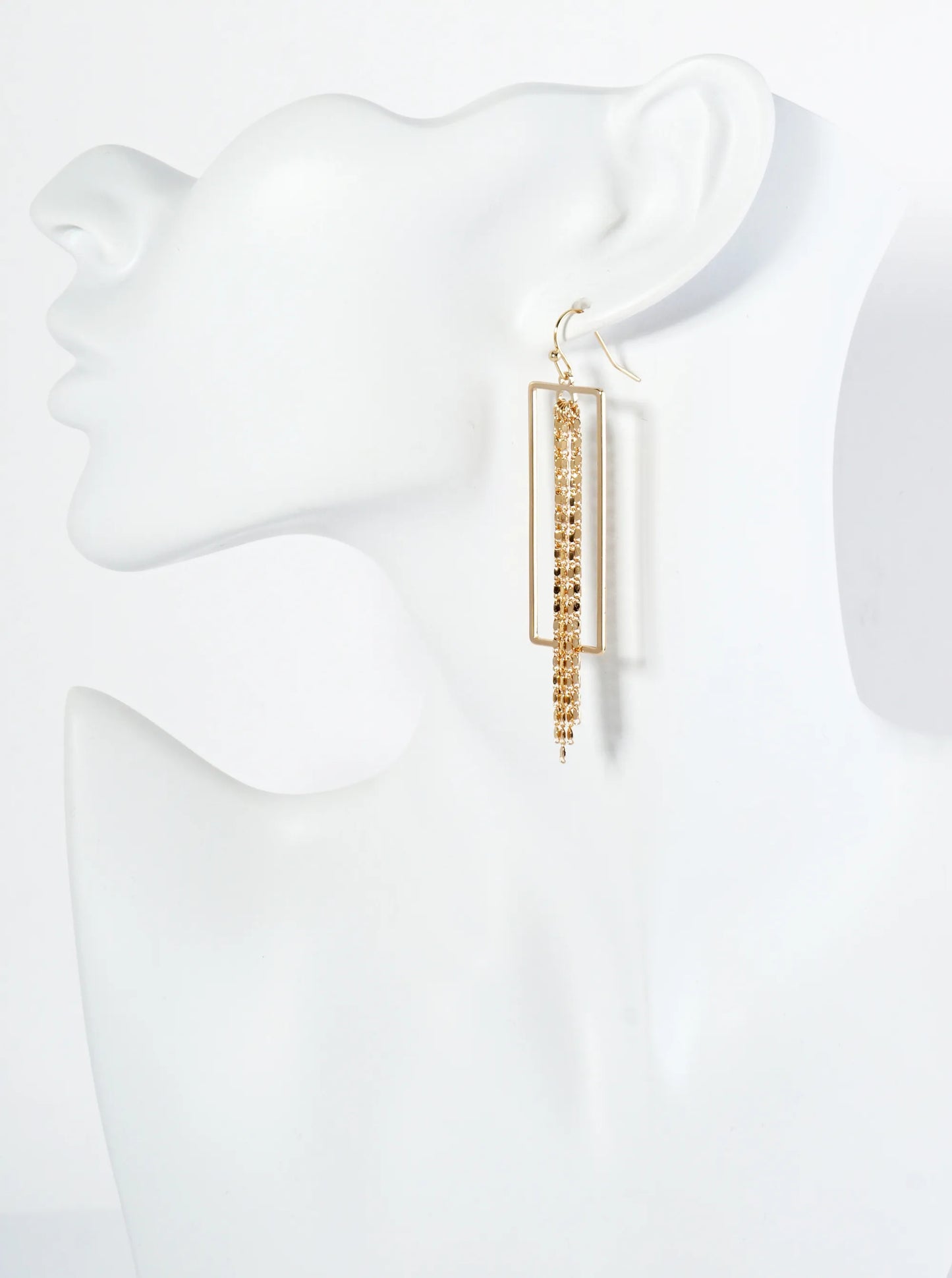 Rectangular Drop Earrings With Five Delicate Chains Hanging Down