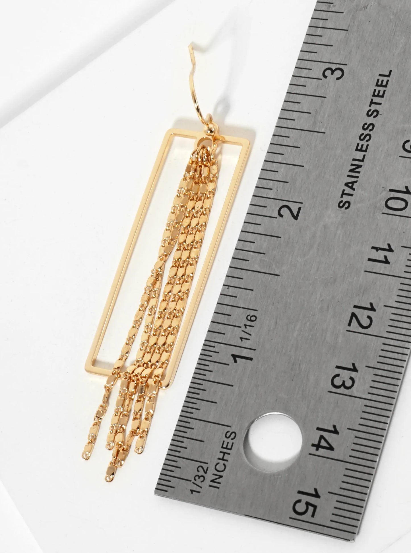 Rectangular Drop Earrings With Five Delicate Chains Hanging Down