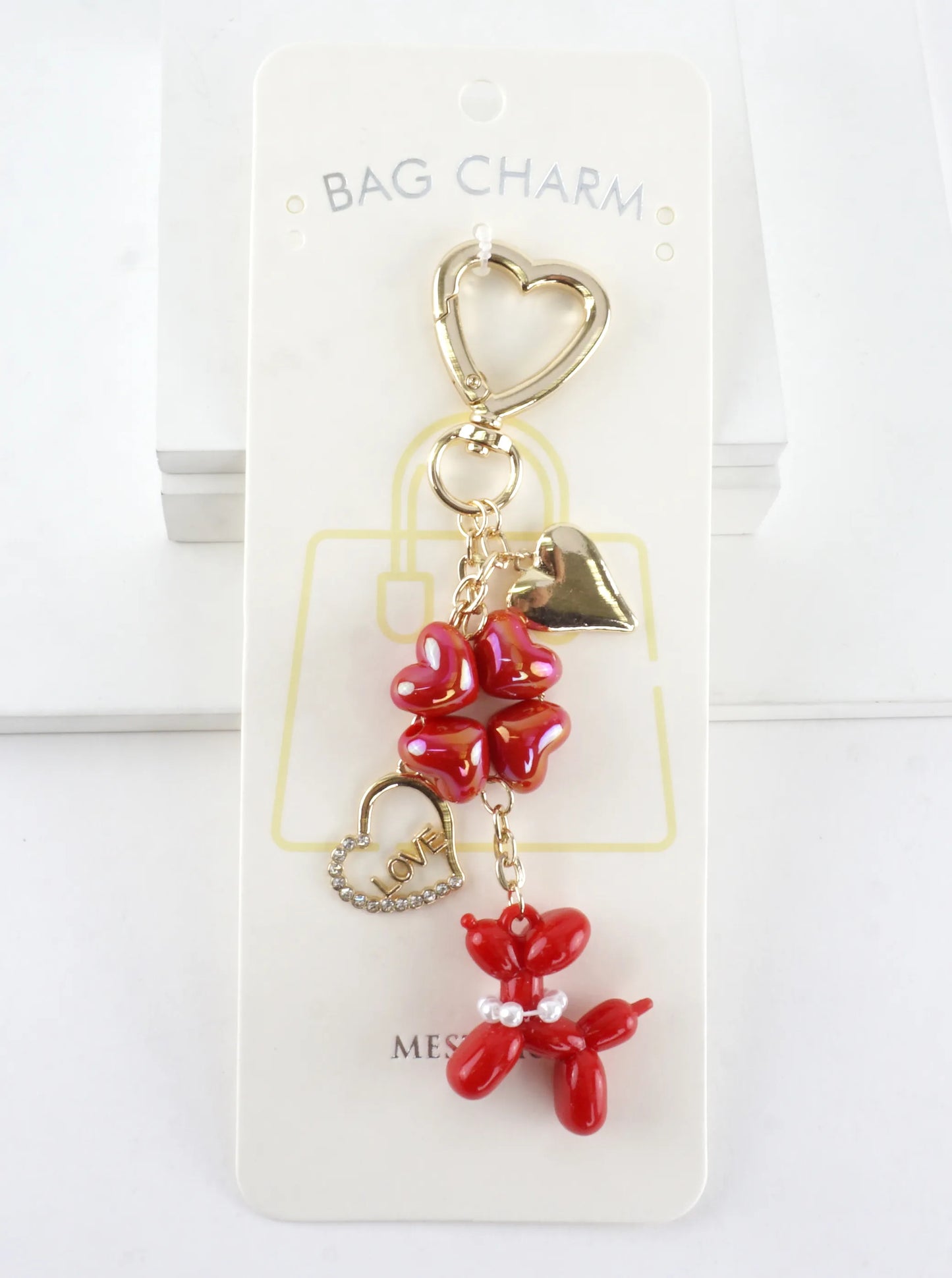 Red HeartS Balloon Dog Bag Charm Dangle Keychain